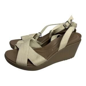 Crocs Women's Leigh II Wedge Sandals Cross Strap Comfort Ankle Heel